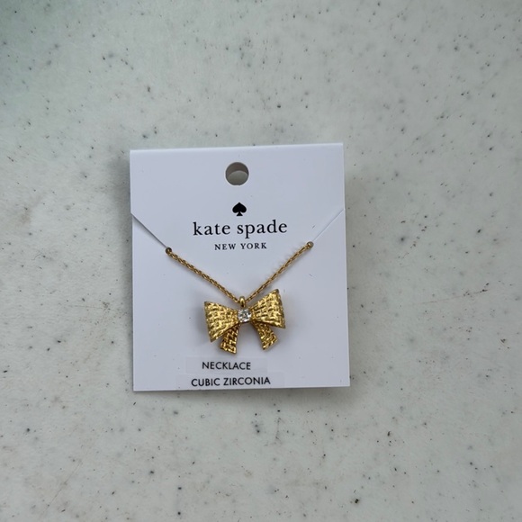 Kate Spade gold Wrapped in a Bow cubic zirconia necklace. NWT. - Picture 2 of 3